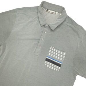 TravisMathew Polo Shirt Mens Large Gray Striped Pocket Golf Pima Performance